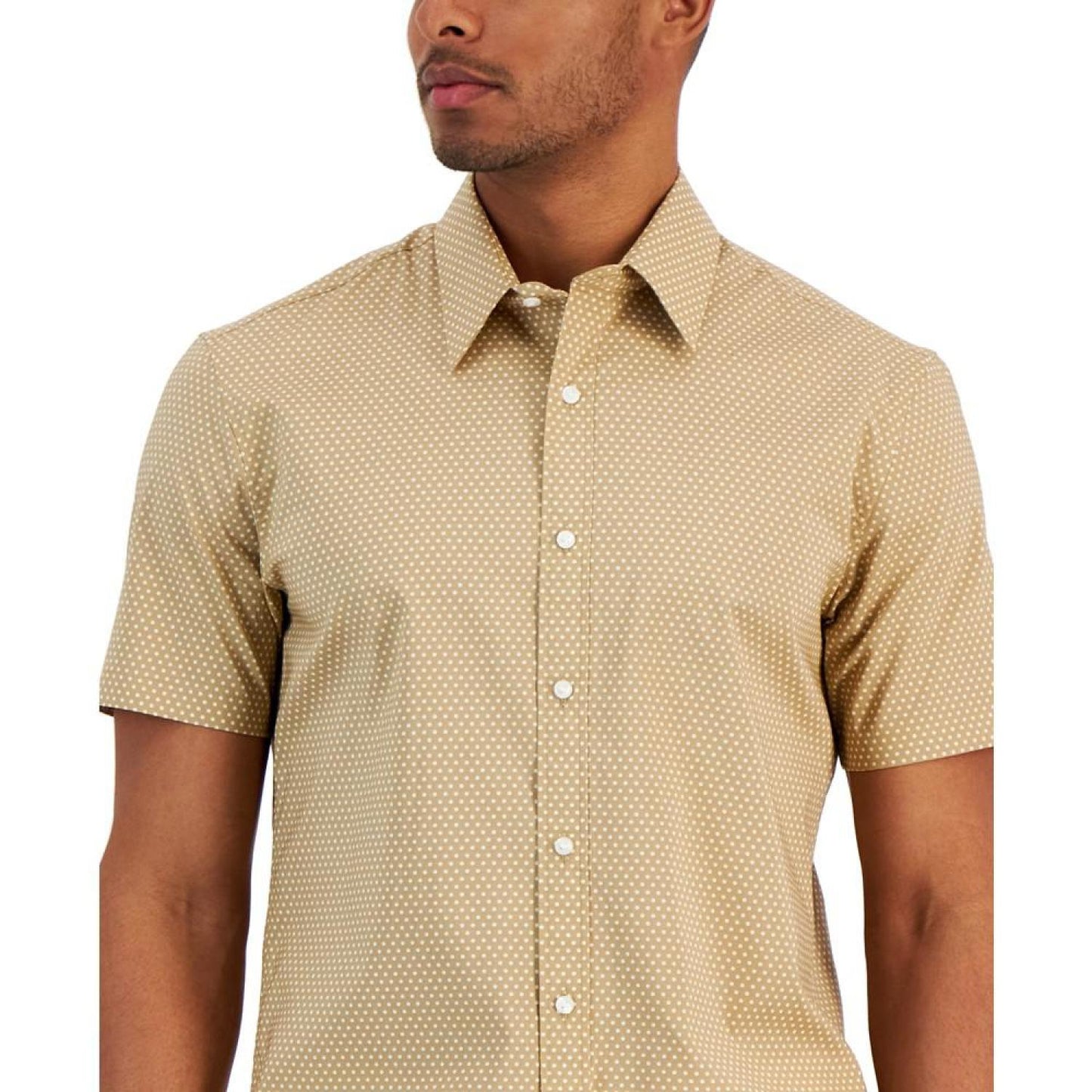 Men's Slim-Fit Stretch Polka Dot-Print Button-Down Shirt