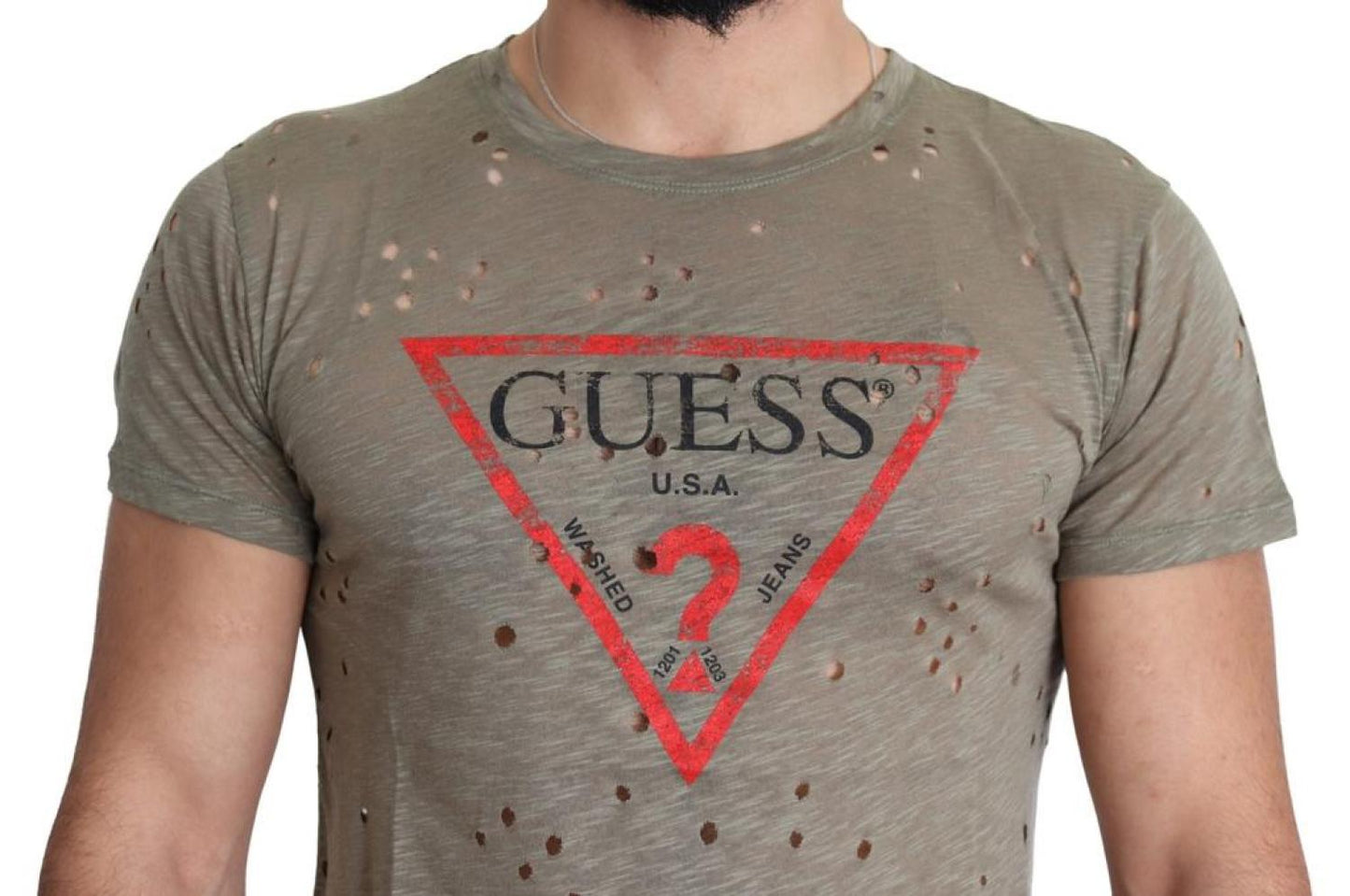 Guess Cotton Stretch Logo Print Men Casual Perforated Men's T-shirt