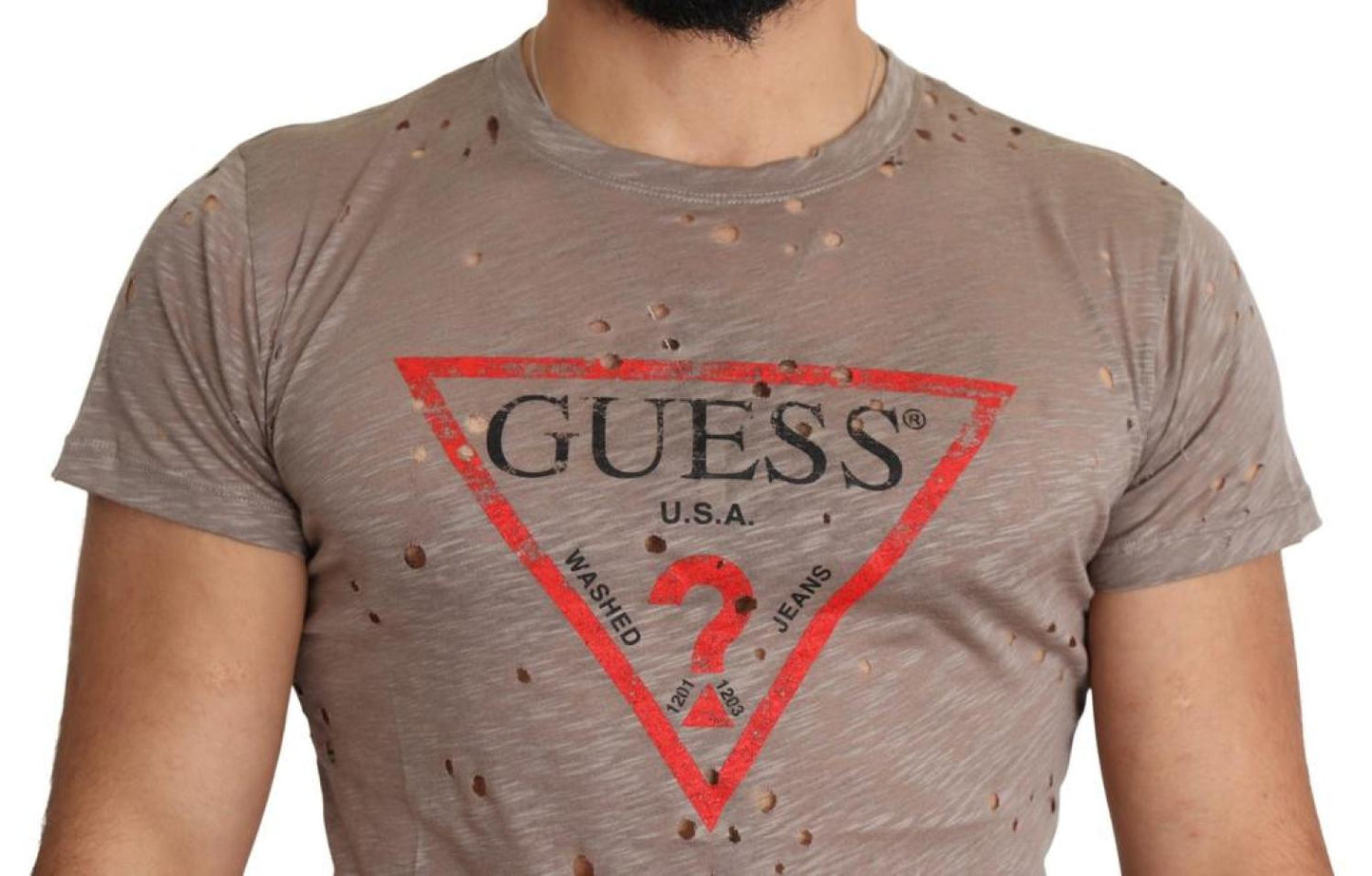 Guess Cotton Stretch Logo Print Men Casual Perforated Men's T-shirt