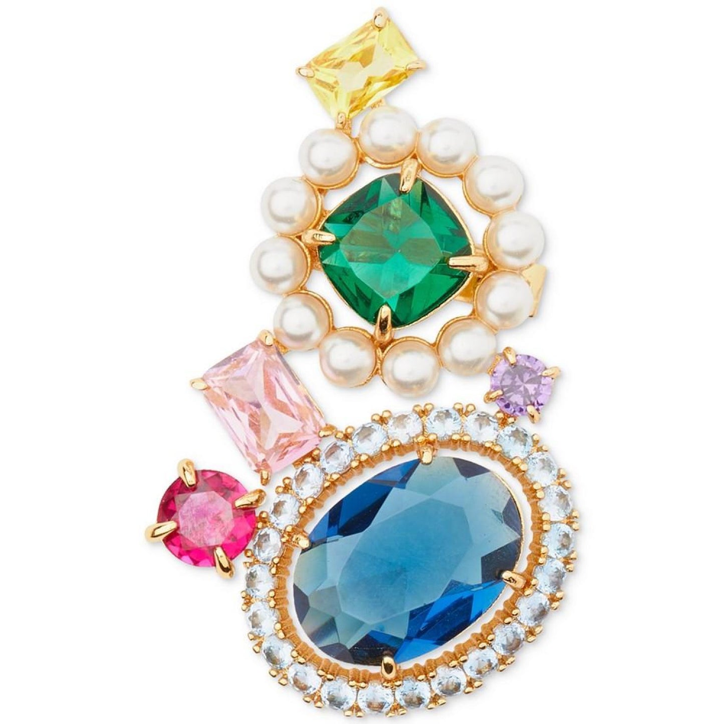 Gold-Tone Multicolor Crystal & Imitation Pearl Ear Climbers