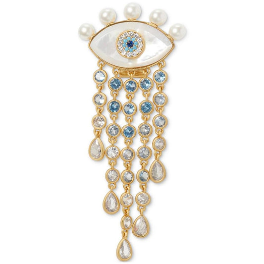 Gold-Tone Mixed Stone Evil Eye Fringe Statement Earrings