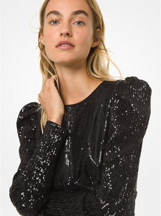 Sequined Puff-Shoulder Mini Dress