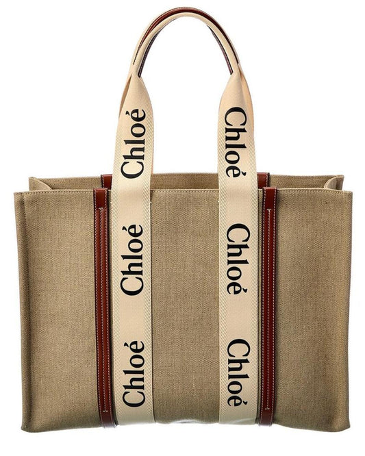 Chloé Woody Large Canvas & Leather Tote