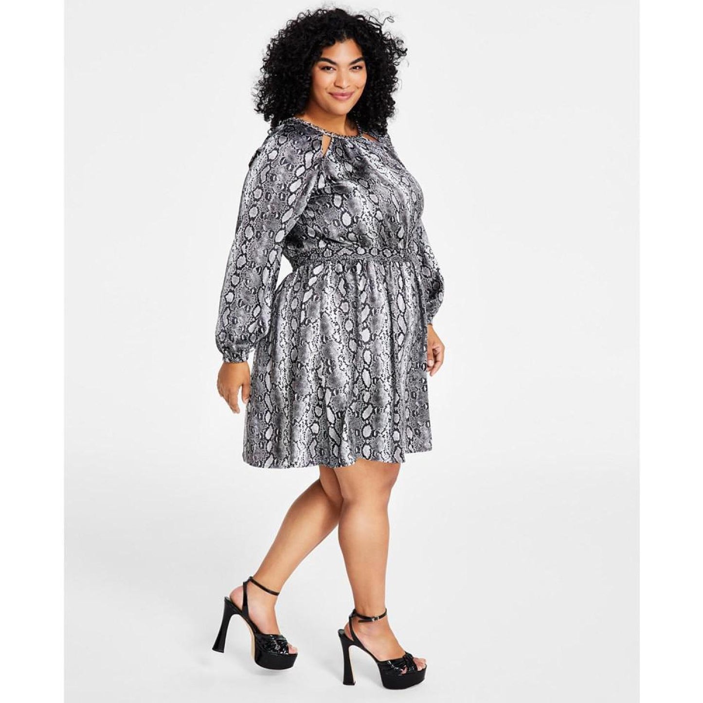 Plus Size Snakeskin-Print Chain-Neck Mini Dress