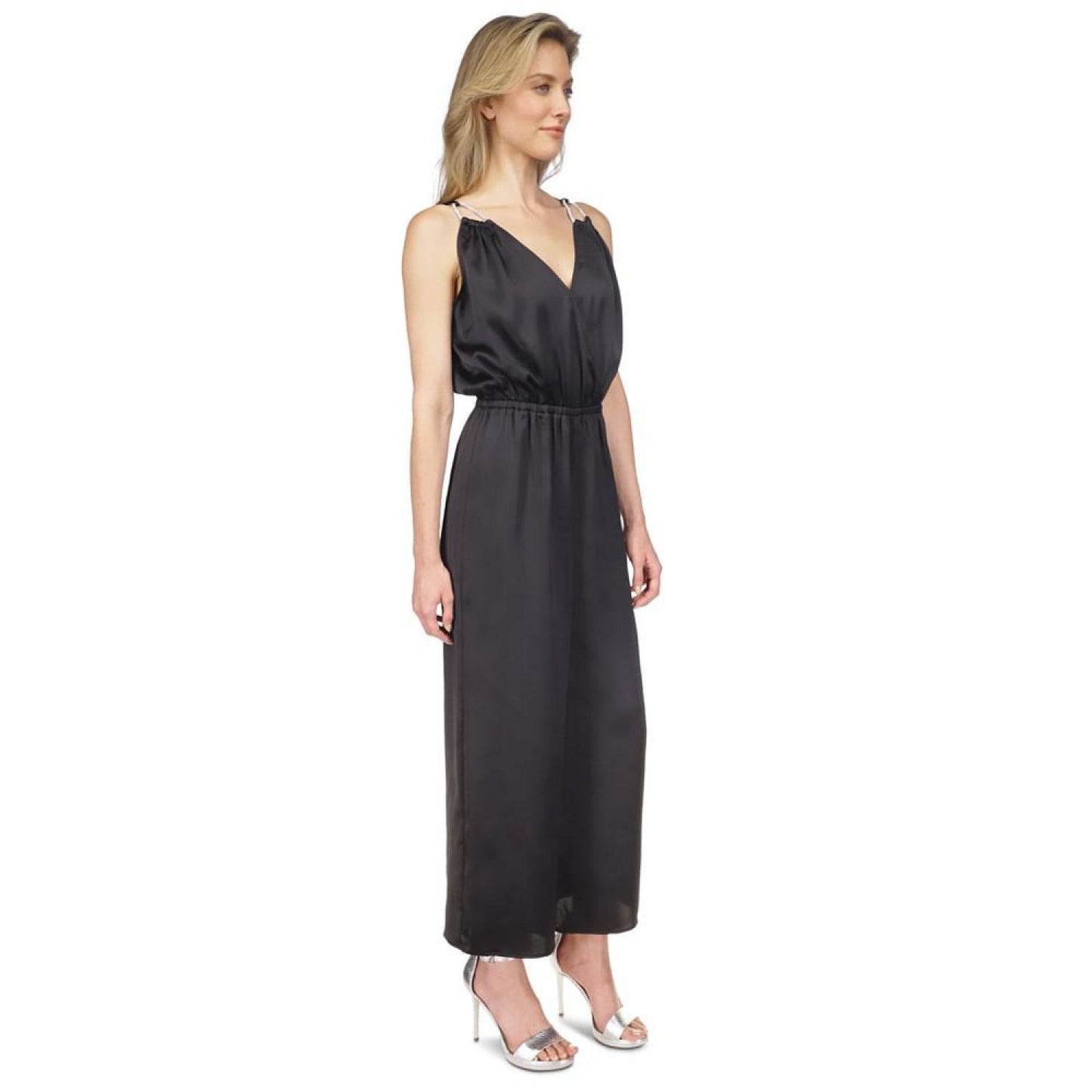 Women's Rhinestone-Strap Surplice Jumpsuit, Regular & Petite