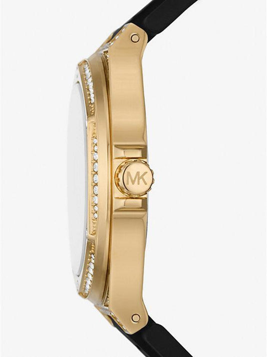 Oversized Lennox Pavé Gold-Tone and Silicone Watch