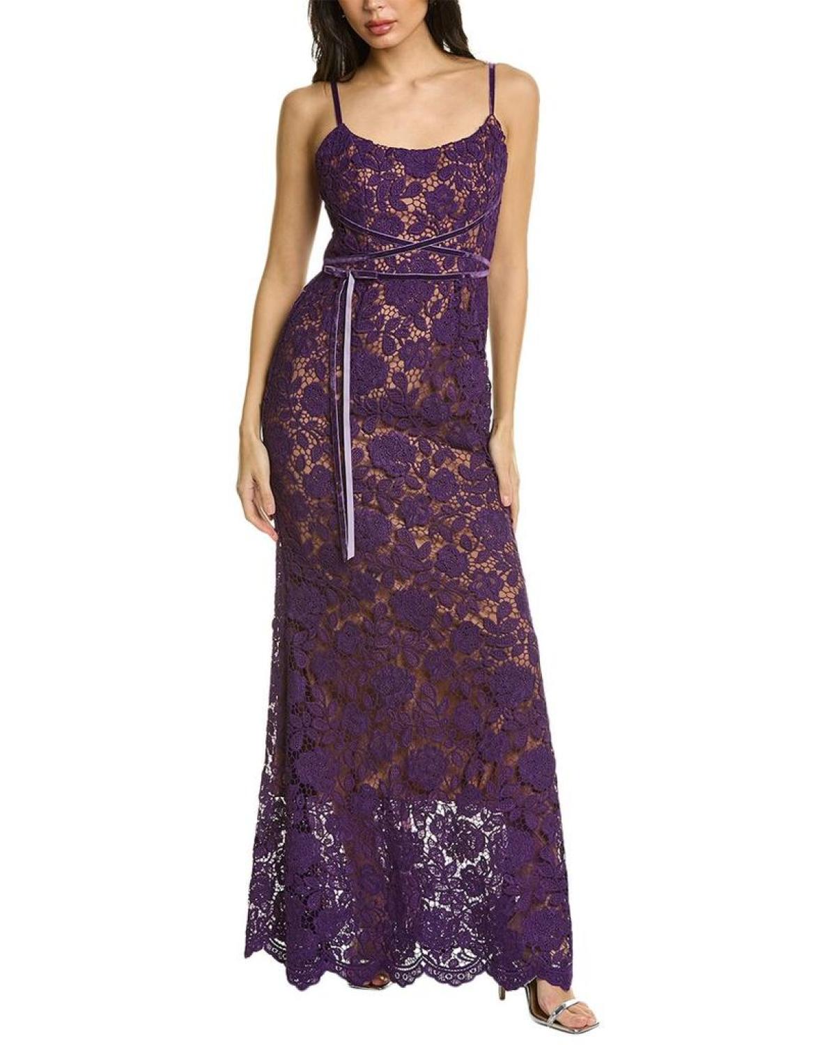 Marchesa notte purple deals lace dress