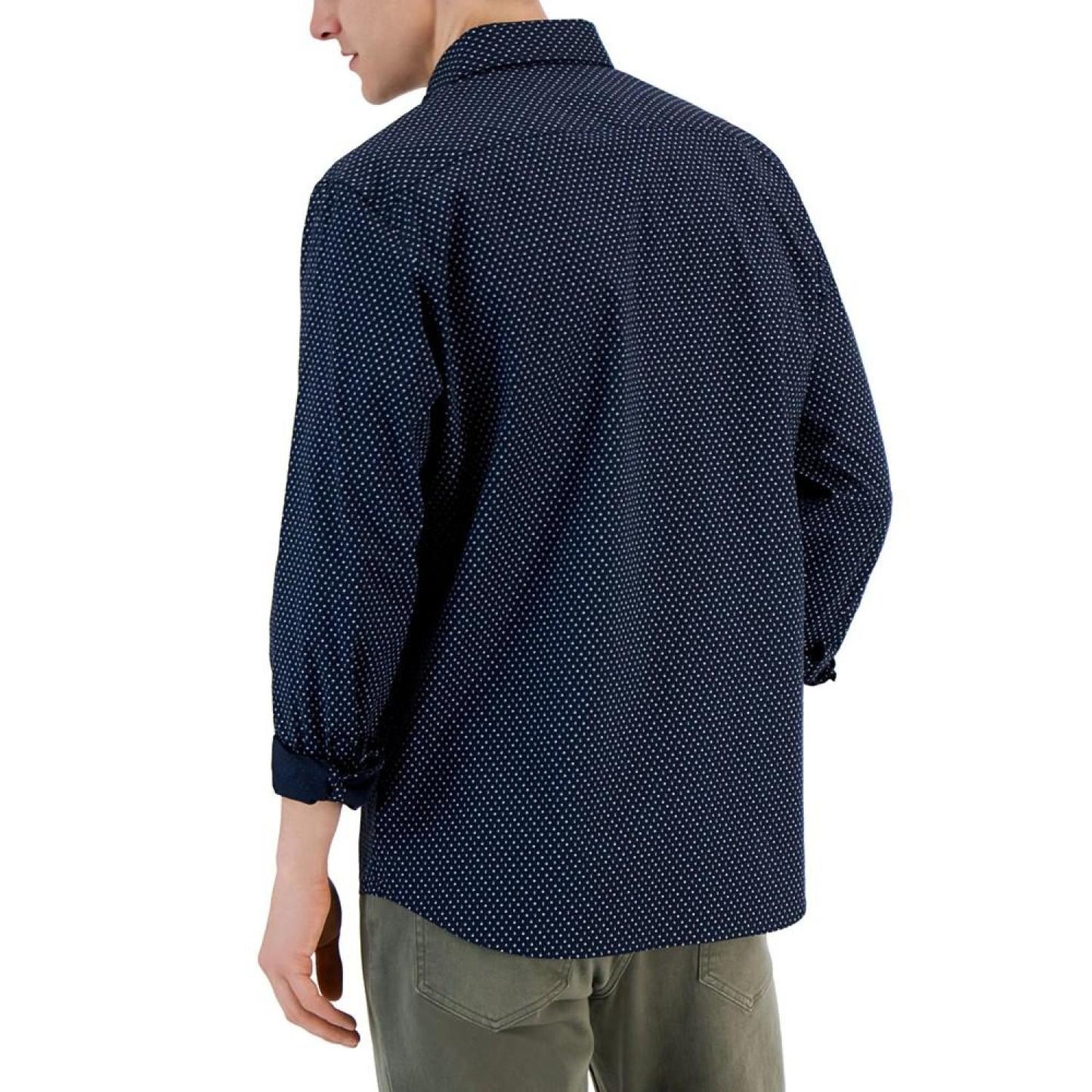 Men's Slim-Fit Stretch Double Diamond Print Long-Sleeve Button-Up Shirt