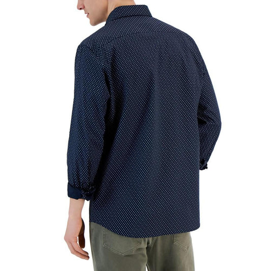 Men's Slim-Fit Stretch Double Diamond Print Long-Sleeve Button-Up Shirt