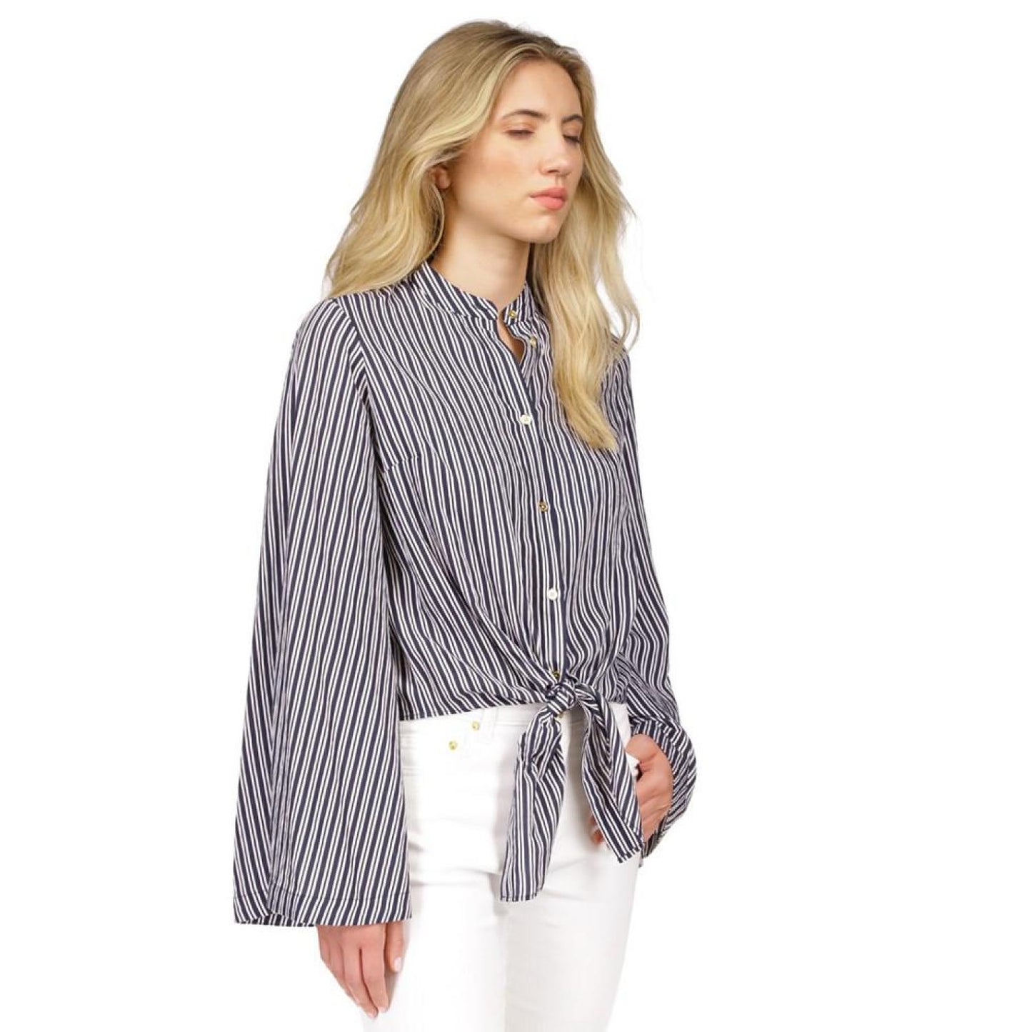 Women's Striped Button-Front Tie-Hem Top
