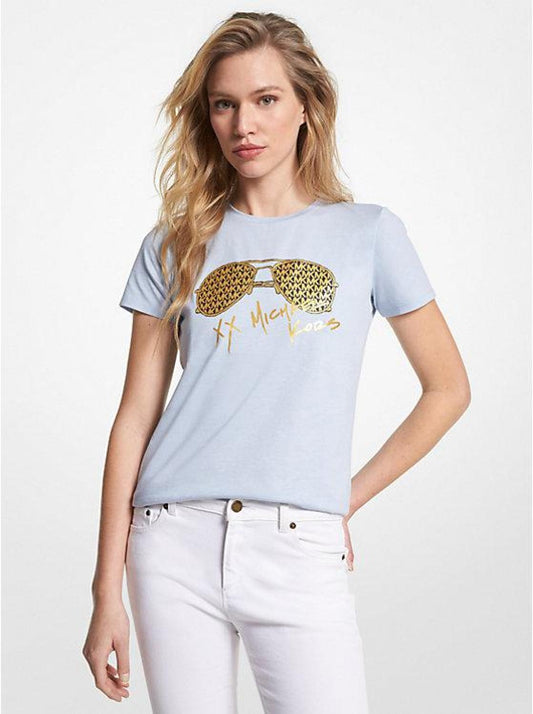 Metallic Logo Aviator Print Organic Cotton T-Shirt