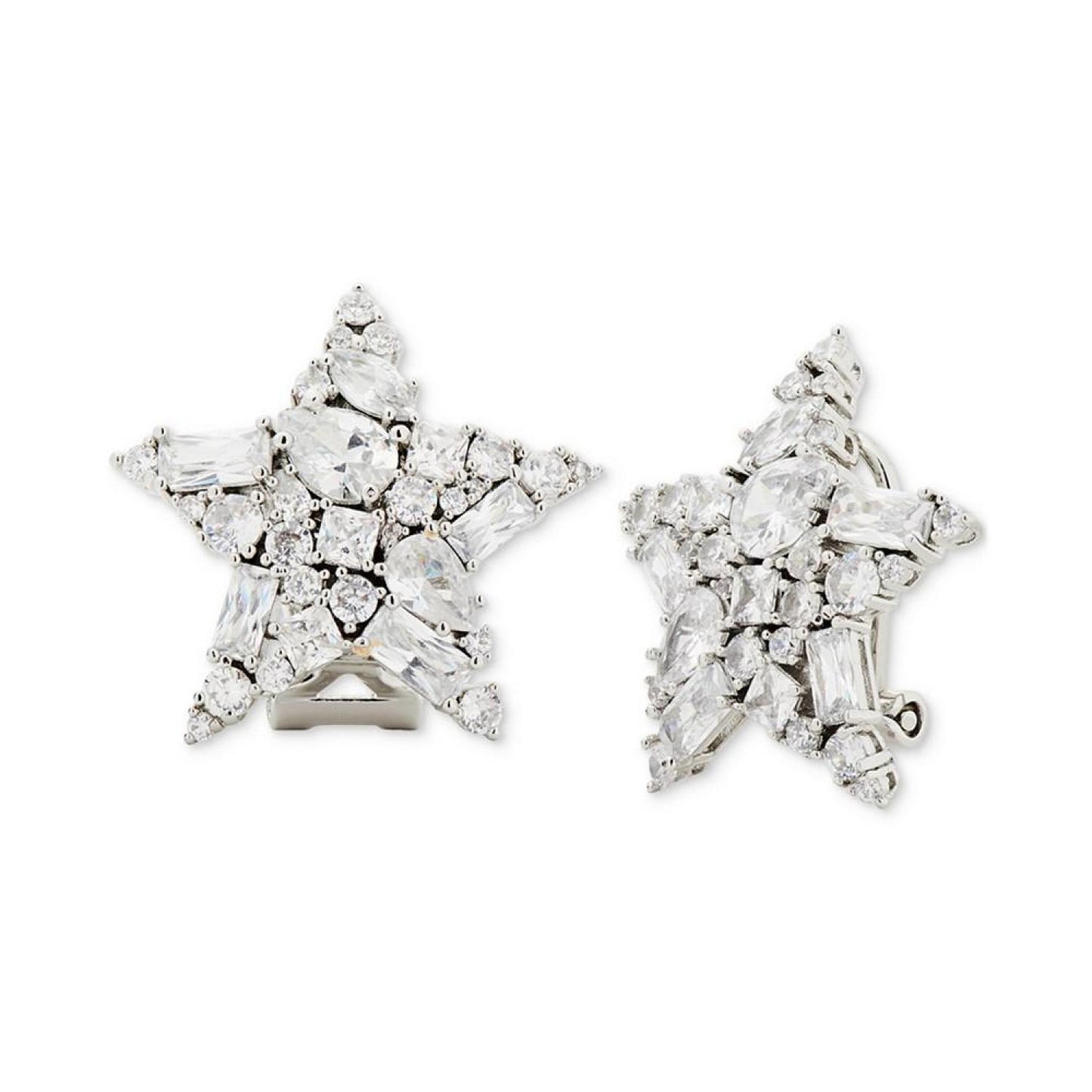 Silver-Tone Cubic Zirconia Star Statement Stud Earrings
