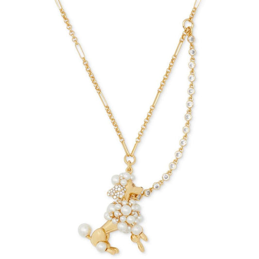 Gold-Tone Cubic Zirconia & Imitation Pearl Poodle Pendant Necklace, 20" + 3" extender