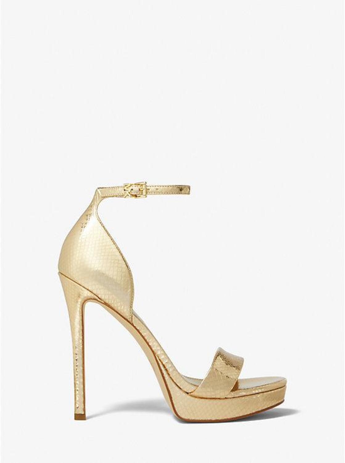 Jordyn Metallic Snake Embossed Leather Platform Sandal