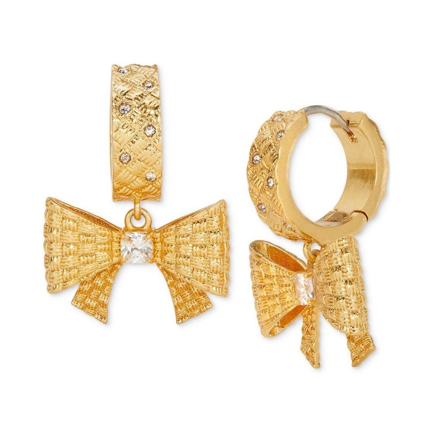 Gold-Tone Wrapped in a Bow Huggie Drop Earrings