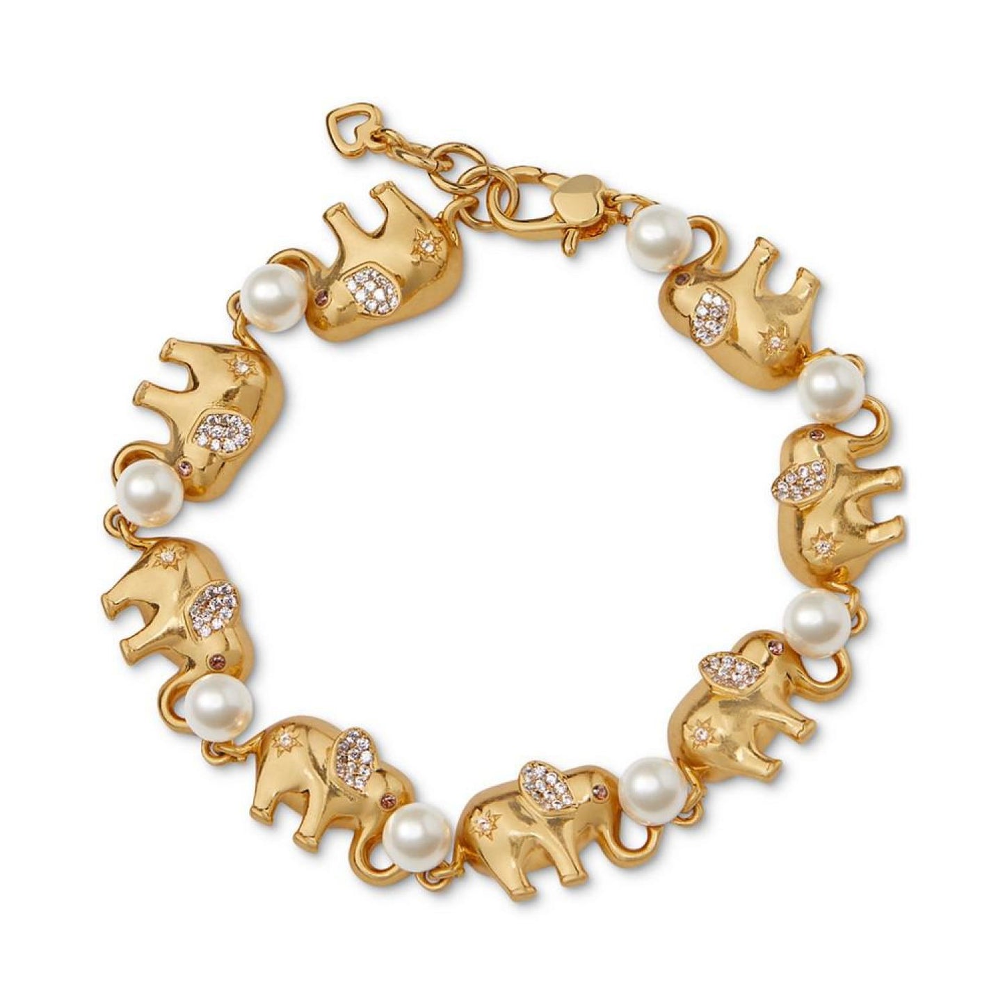 Gold-Tone Pavé & Imitation Pearl Elephant Flex Bracelet