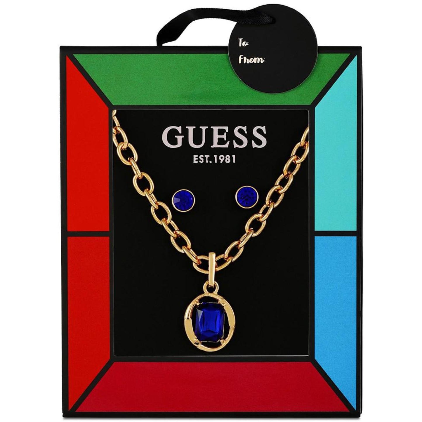 Gold-Tone Crystal Orbital Pendant Necklace & Stud Earrings Set