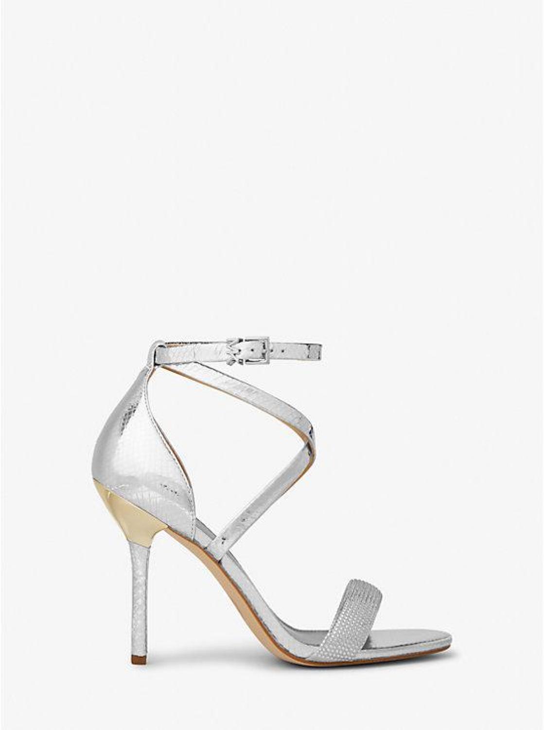 Astrid Embellished Metallic Snake Embossed Leather Sandal
