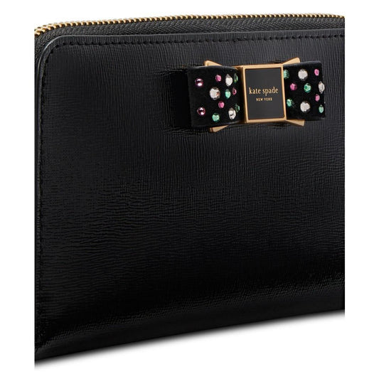 Morgan Bedazzled Bow Saffiano Leather Zip Around Continental Wallet