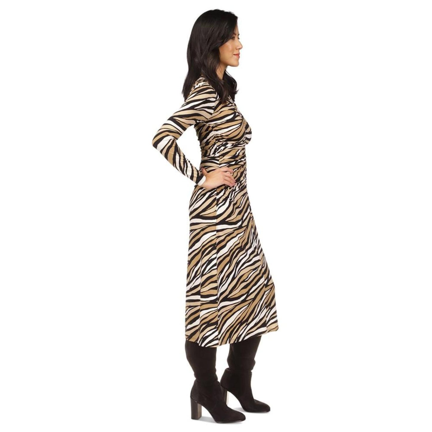 Women's Printed Ruched Midi Dress