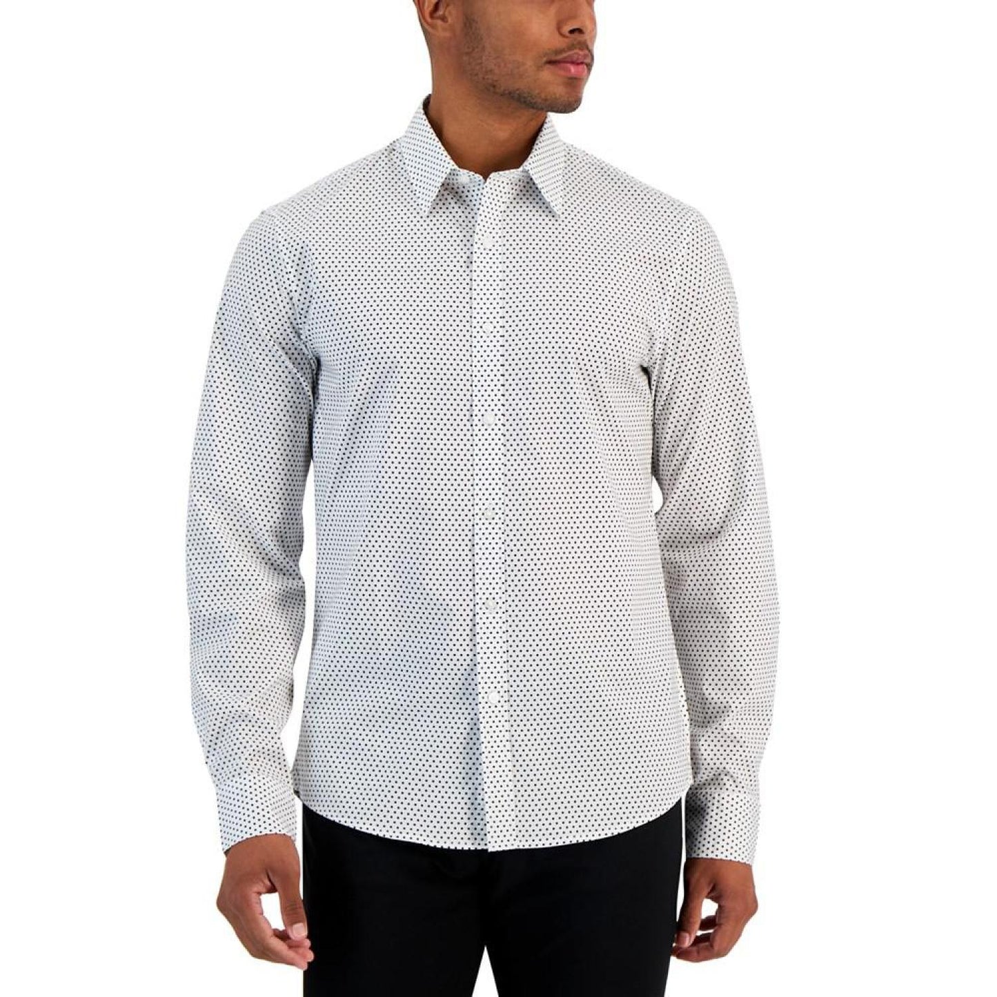Men's Slim-Fit Stretch Polka Dot-Print Button-Down Shirt
