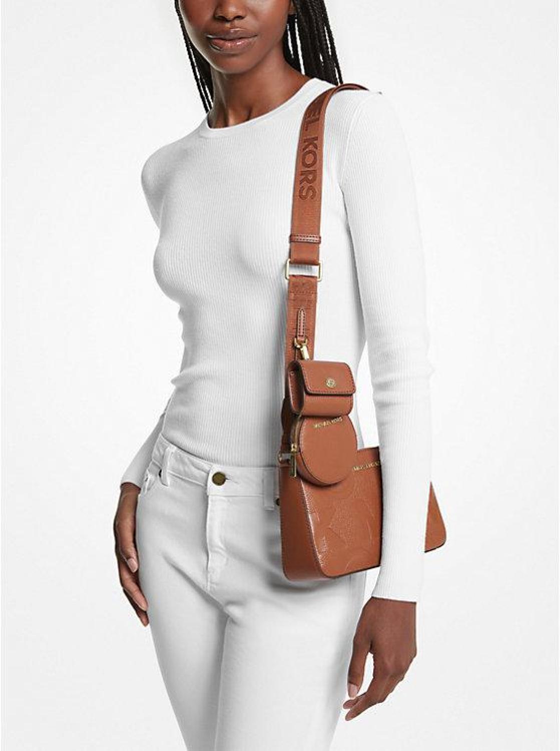 Jet Set Logo Embossed Leather Crossbody Bag with Case for Apple Airpods Pro®