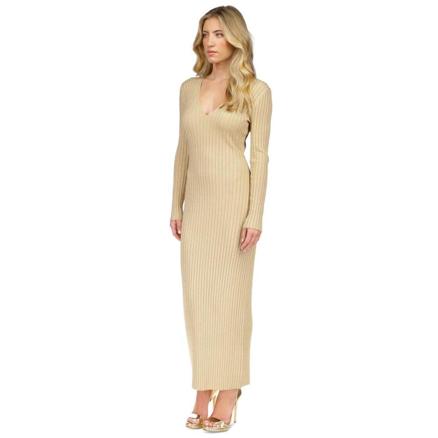 Women's Metallic Ribbed Sweater Dress