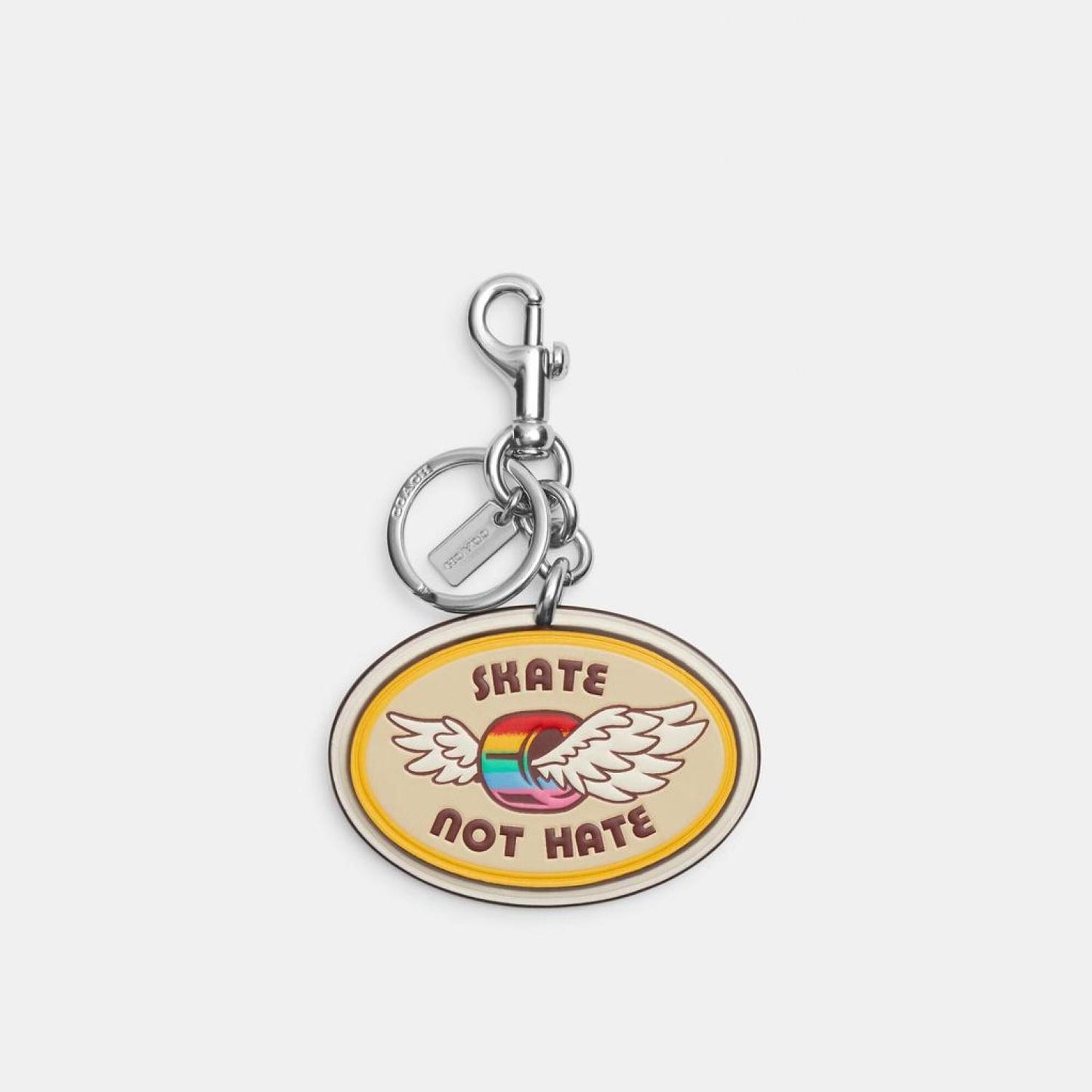 Coach Outlet Skate Not Hate Bag Charm In Rainbow Signature Canvas