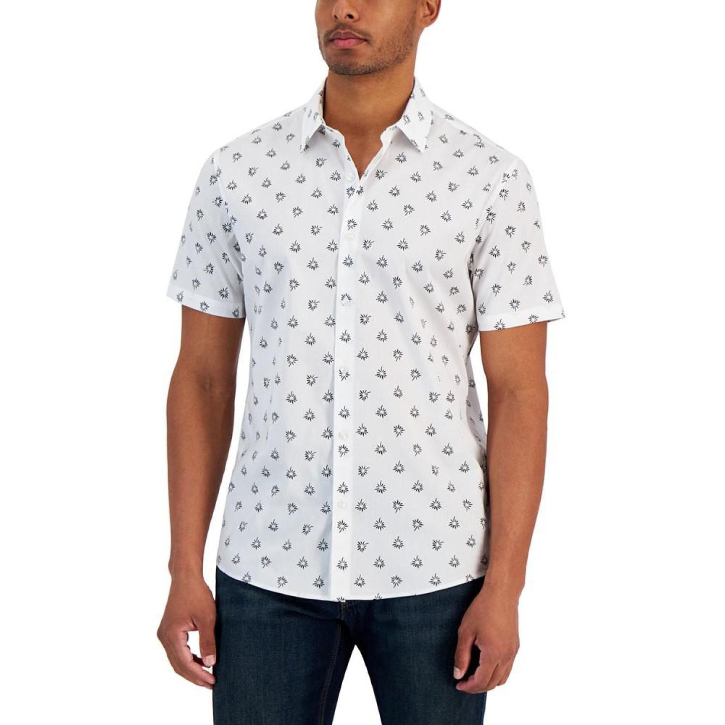 Men's Modern-Fit Stretch Floral Sketch-Print Button-Down Shirt