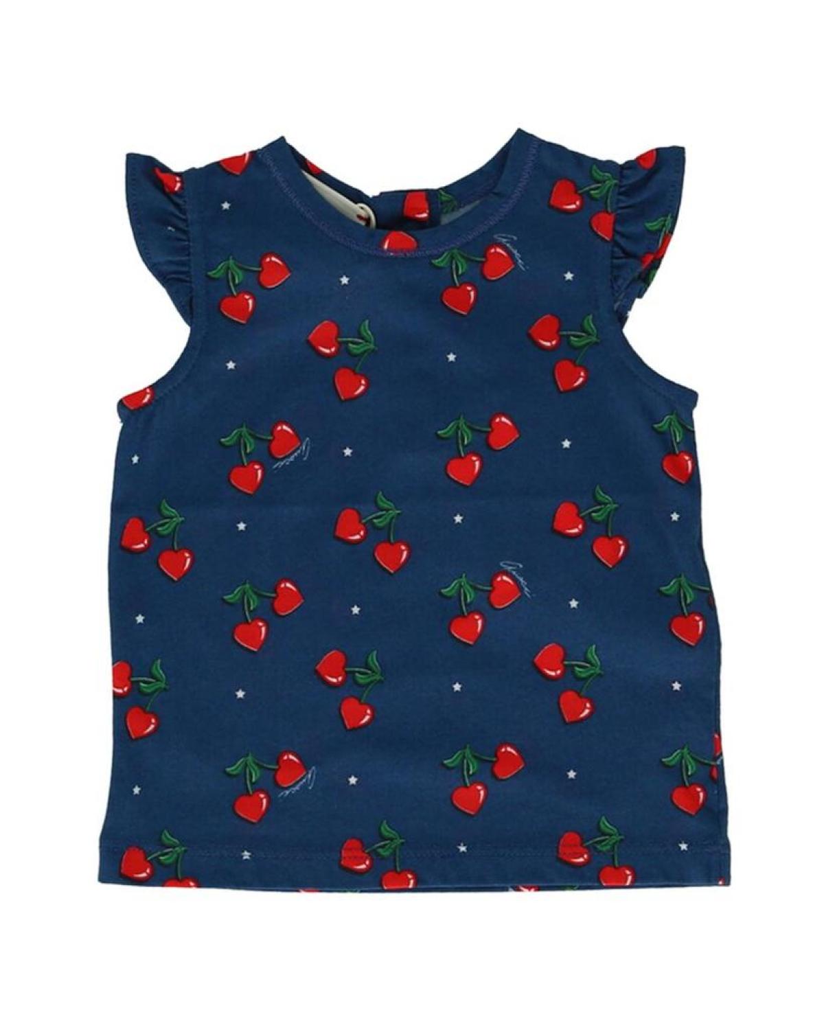 Gucci Cherry Printed Cap Flutter Sleeve Top