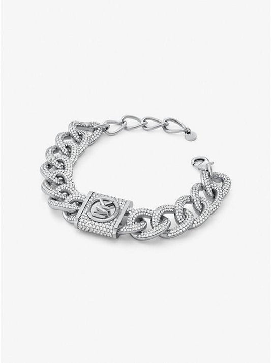 Precious Metal-Plated Brass Pavé Lock Curb Link Bracelet