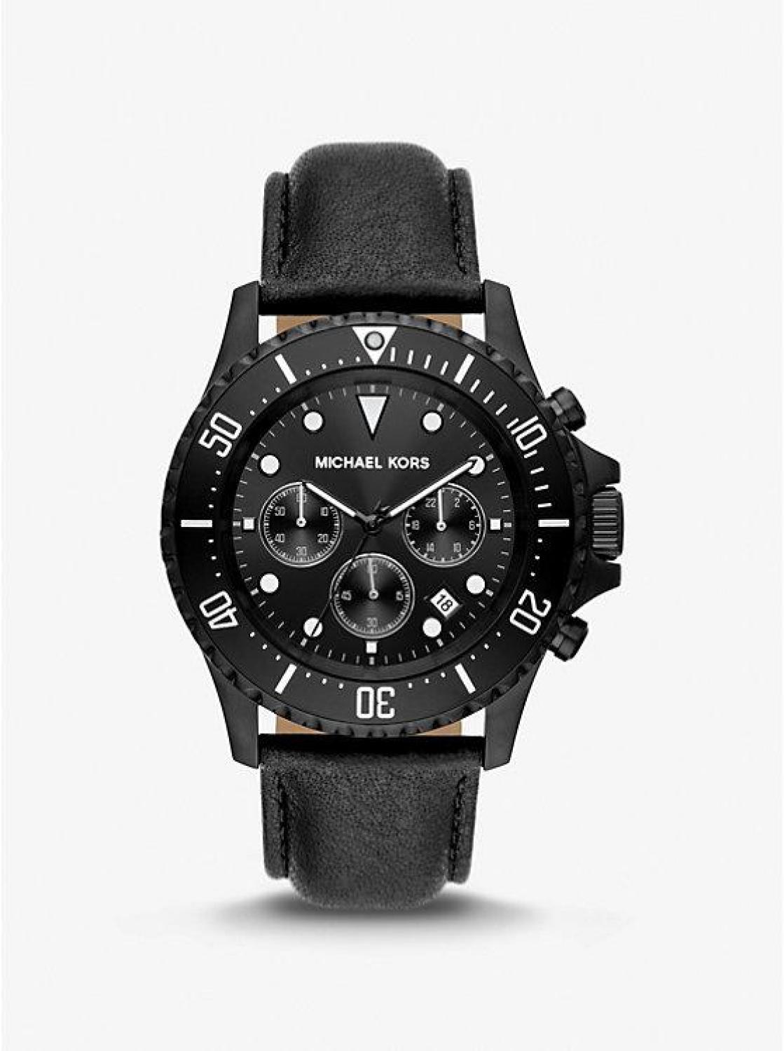 Oversized Everest Black-Tone and Leather Watch