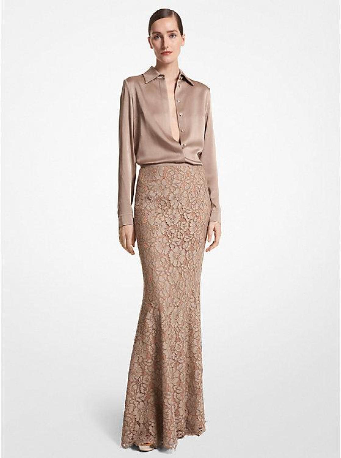 Cotton Blend Floral Lace Fishtail Skirt