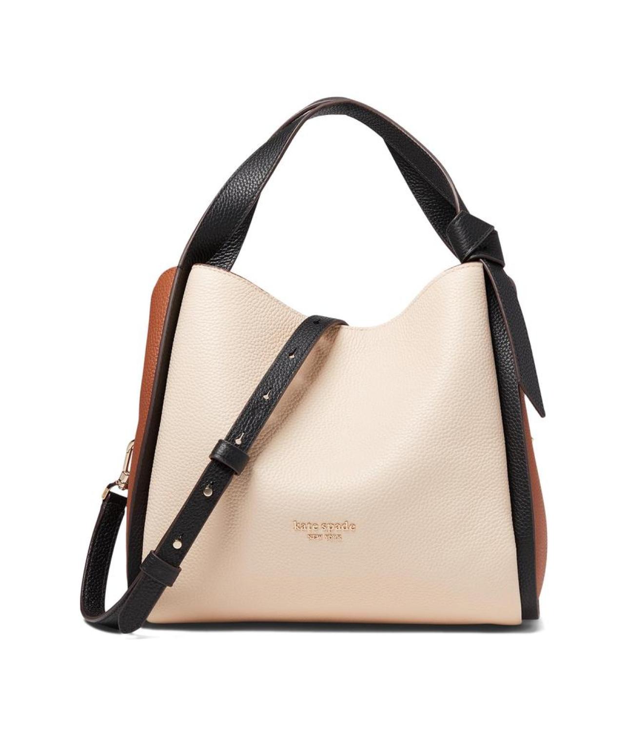 Knott Color-Blocked Pebbled Leather Medium Crossbody Tote