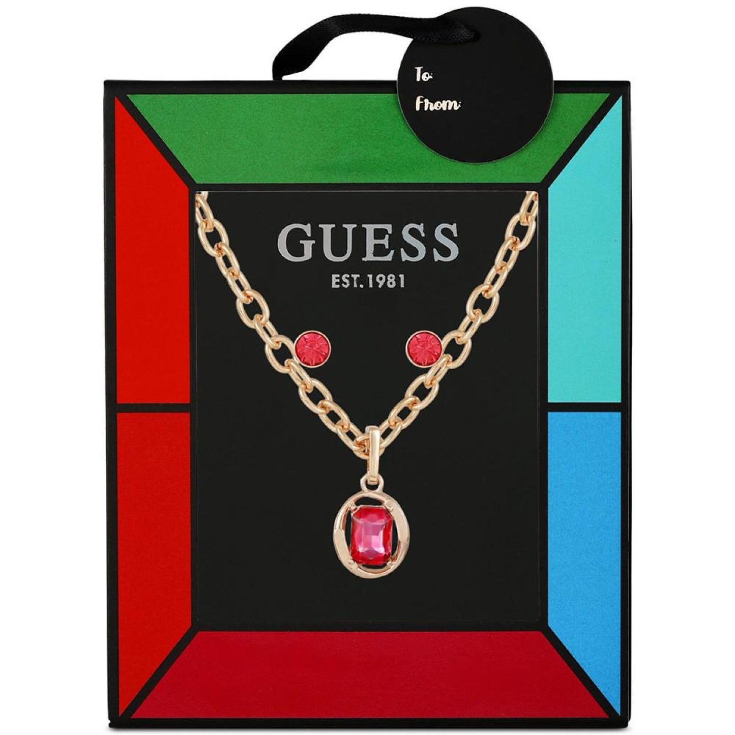 Crystal Orbital Stone Pendant Necklace & Stud Earrings Gift Set