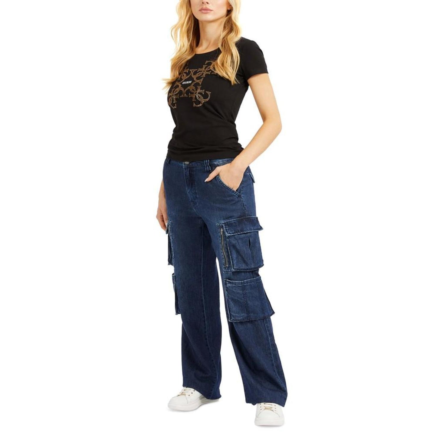 Women's Crewneck Embellished-Logo Short-Sleeve Top
