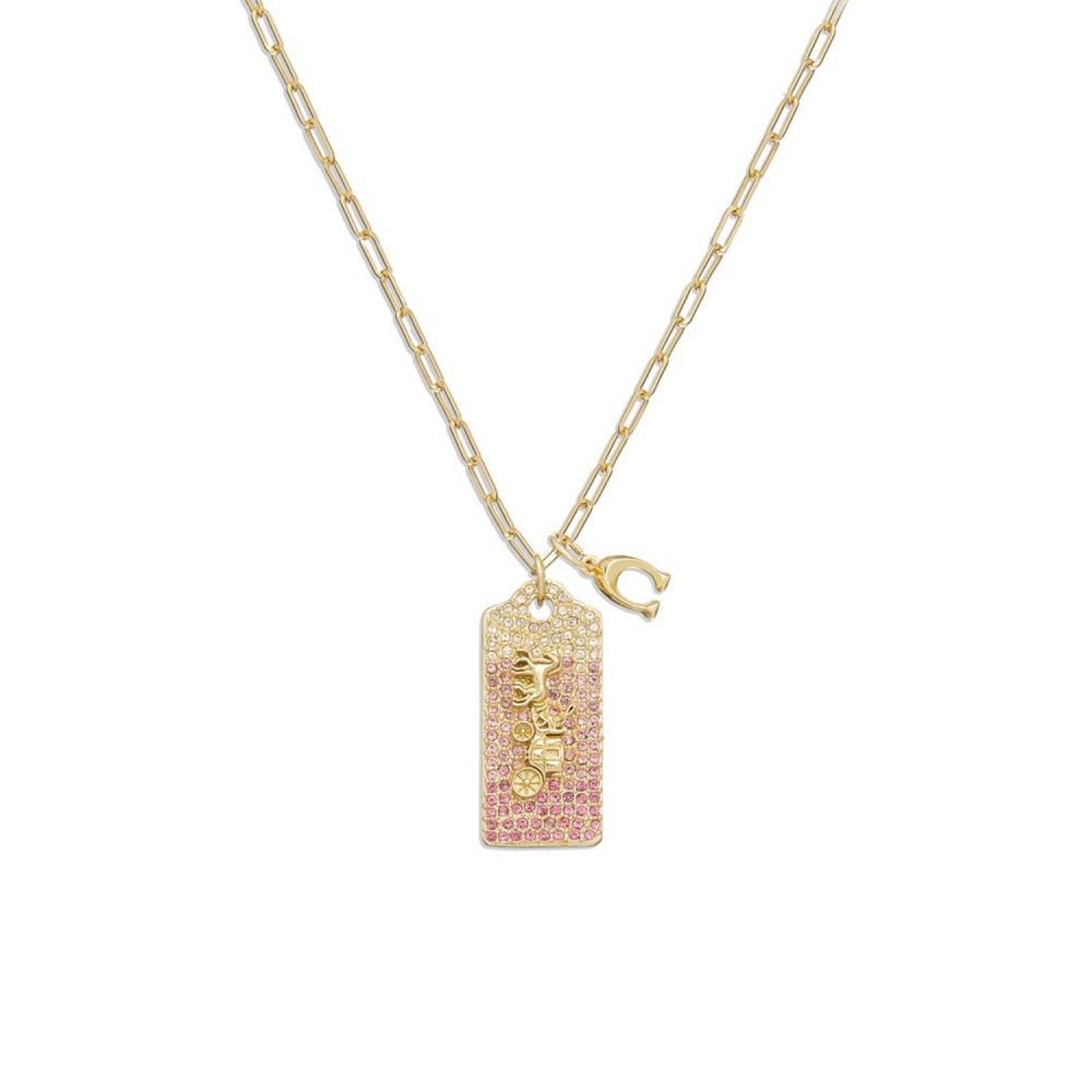 Faux Stone Signature Pave Tag Pendant Necklace