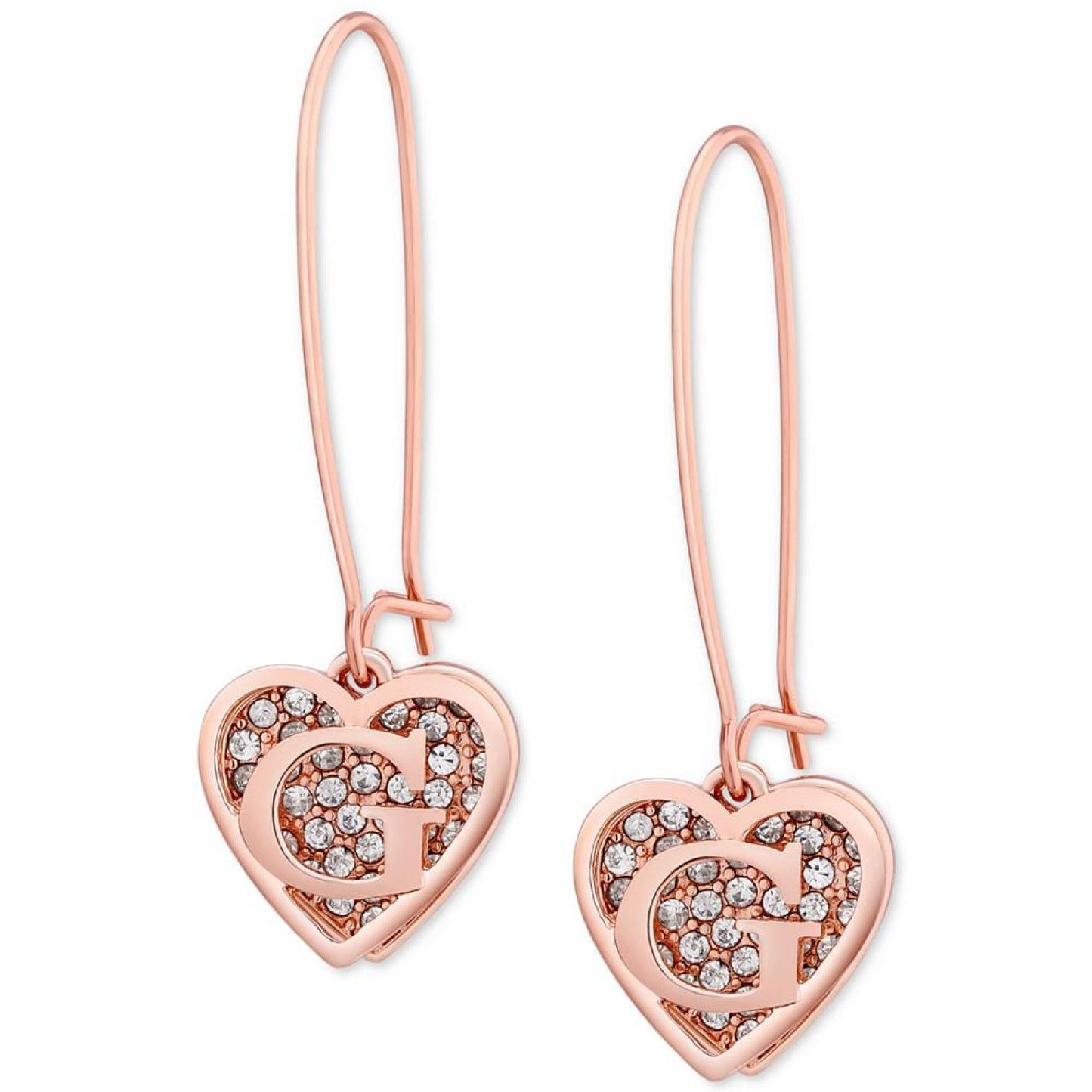 Rose Gold-Tone Pavé Heart Logo Drop Earrings