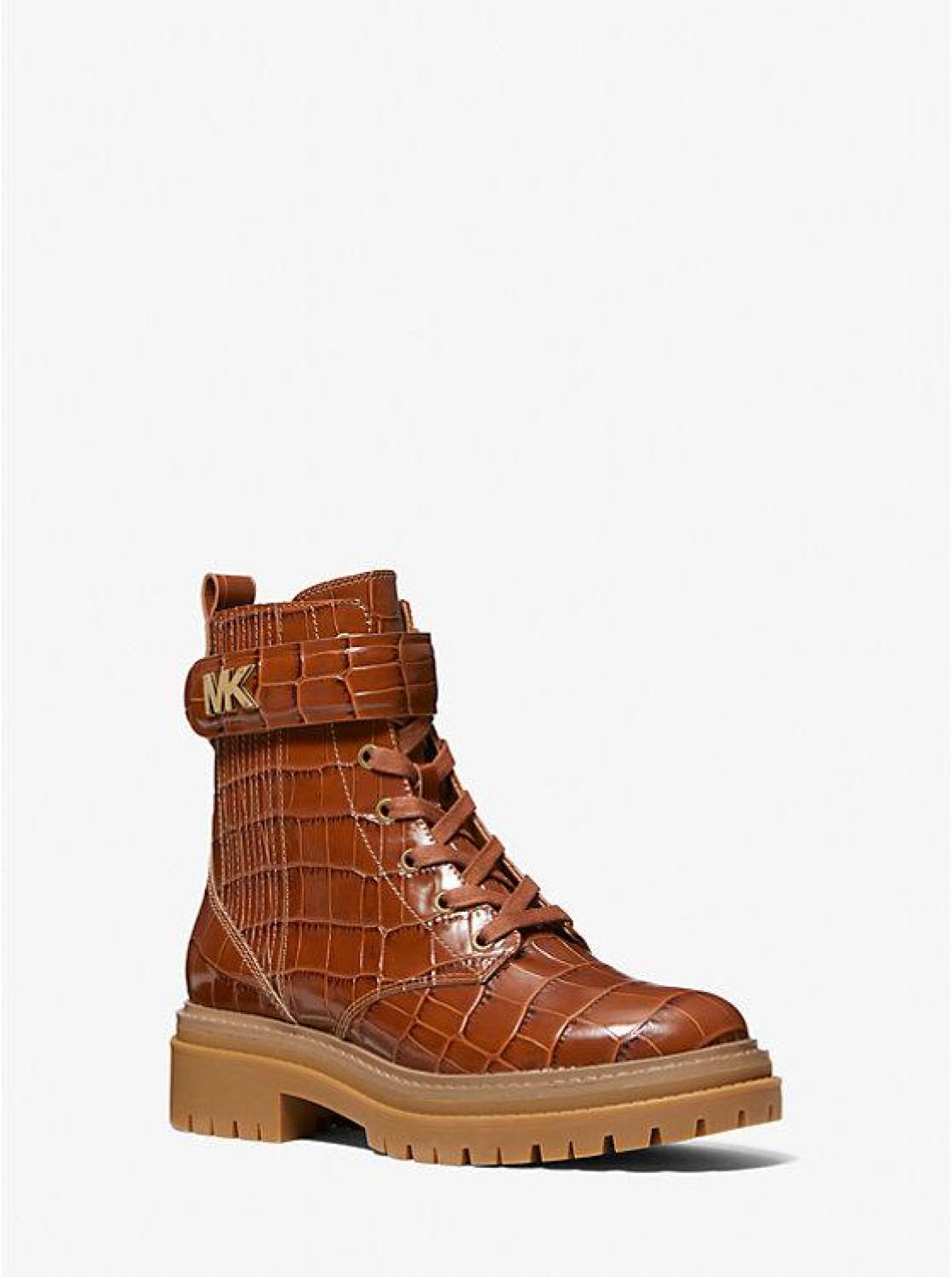 Stark Crocodile Embossed Leather Combat Boot