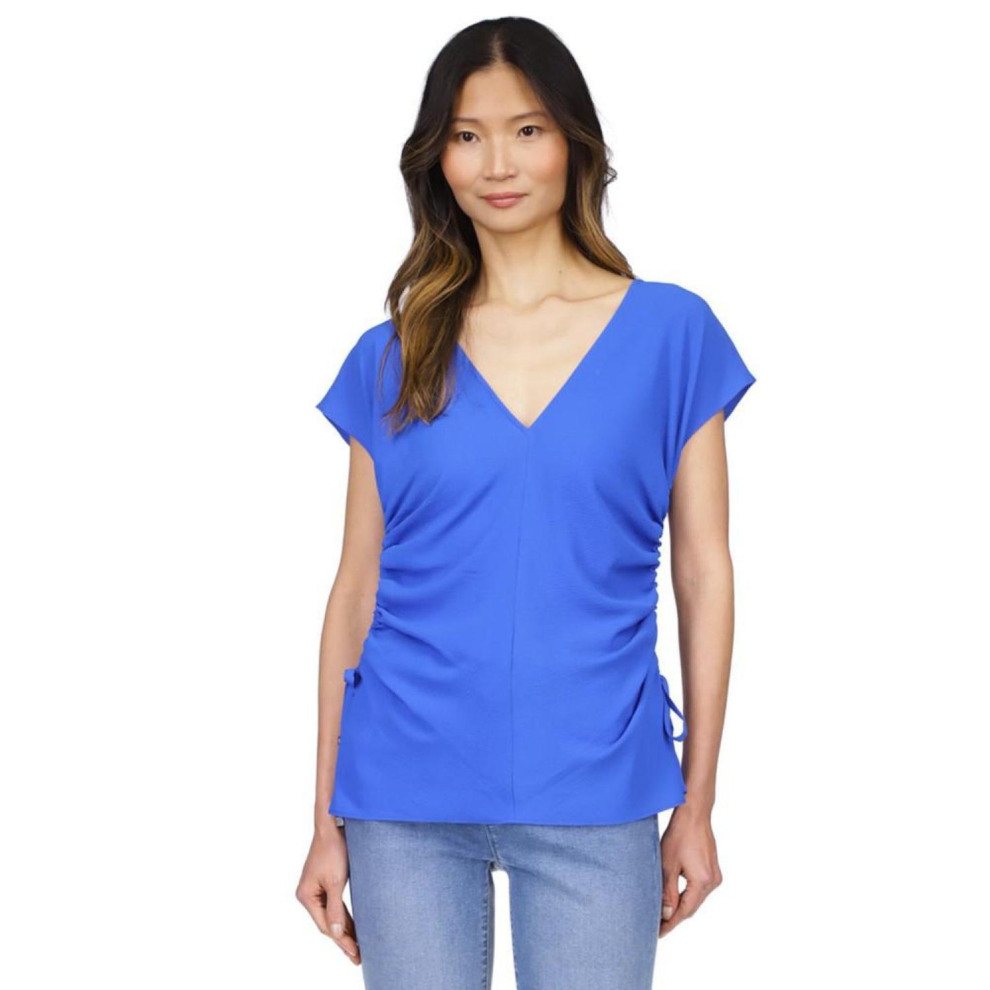 Women's Solid Ruched V-Neck Top