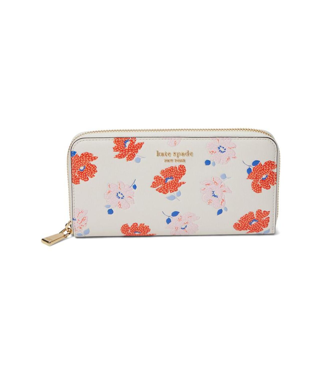 Morgan Dotty Floral Emboss Saffiano Leather Zip Around Continental Wallet
