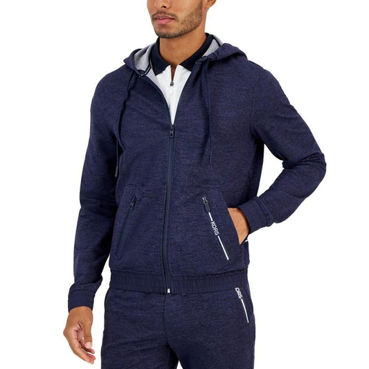 Men's Athletic-Fit Wrinkle-Resistant Performance Stretch Mixed-Media Full-Zip Tracksuit Hoodie