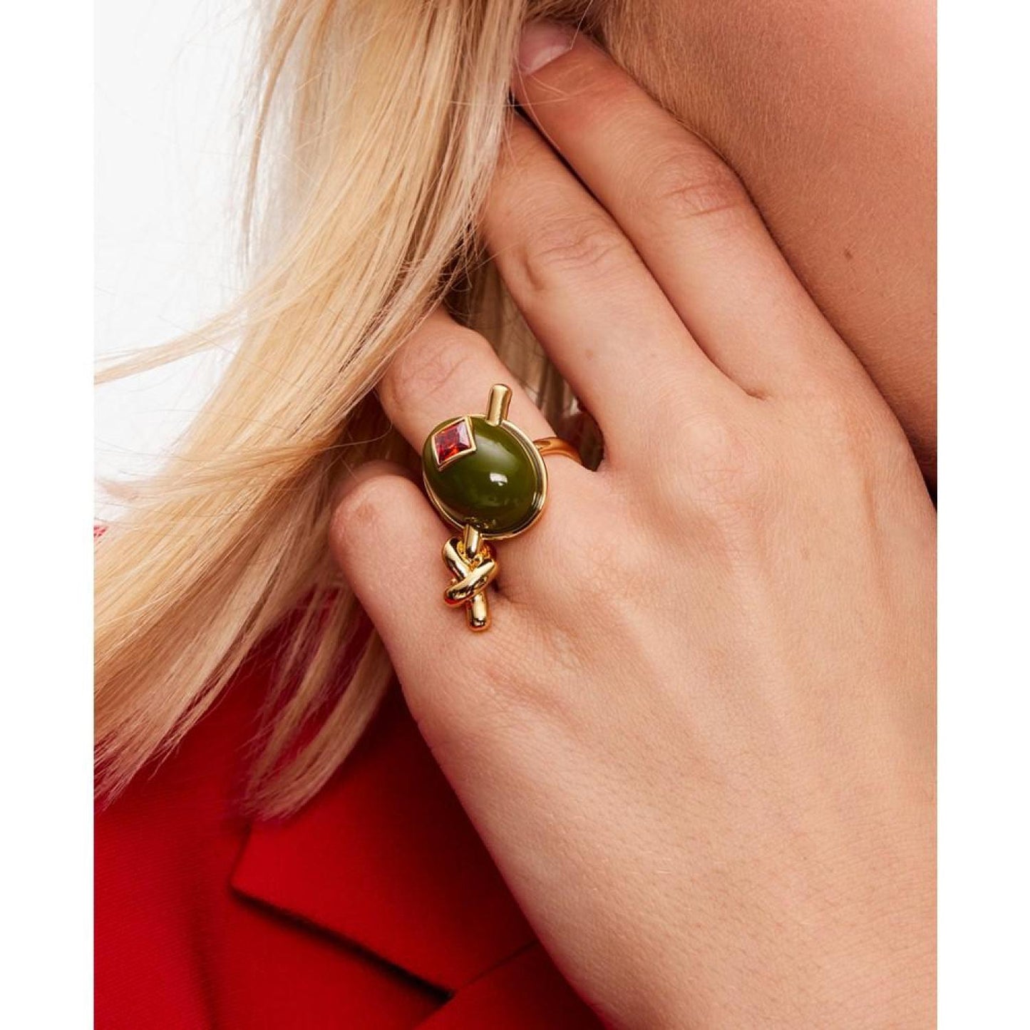 Gold-Tone Cubic Zirconia Olive Statement Ring