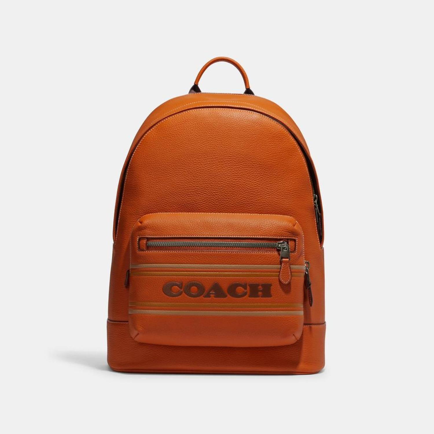 coach backpack orange Coach Westway 32 Zipper Closure Leather And Fabric Backpack Large Women Backpack Brown CG995-QBNP6 Basic Set (Bag+Dust Bag)