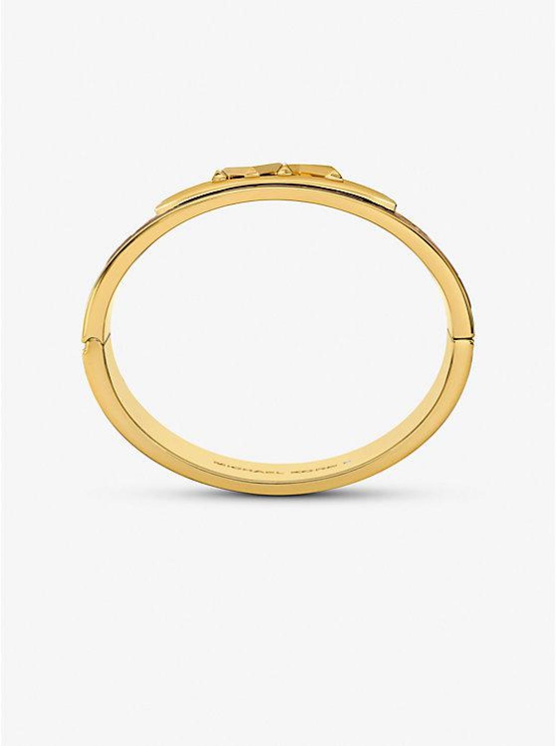 Precious Metal-Plated Brass and Crocodile Embossed Empire Logo Bangle