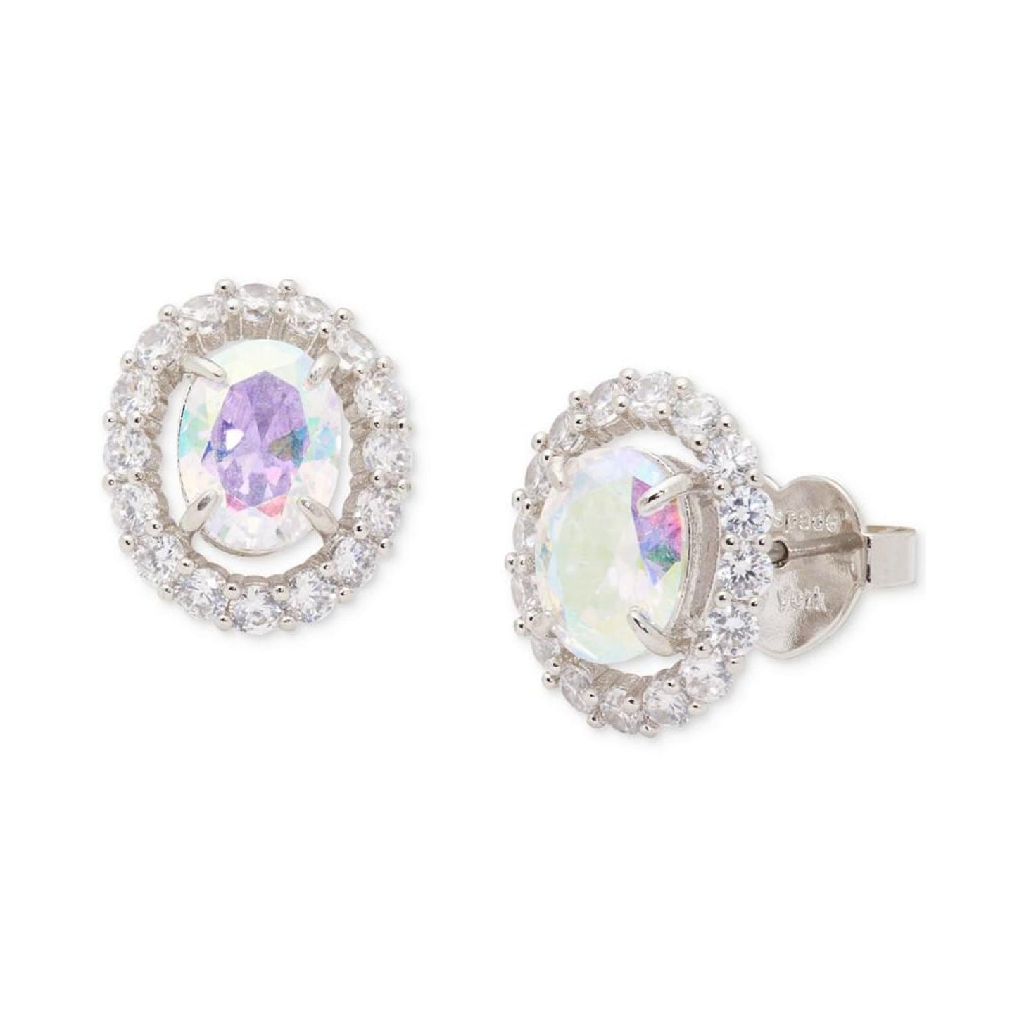 Silver-Tone Cubic Zirconia Oval Halo Stud Earrings