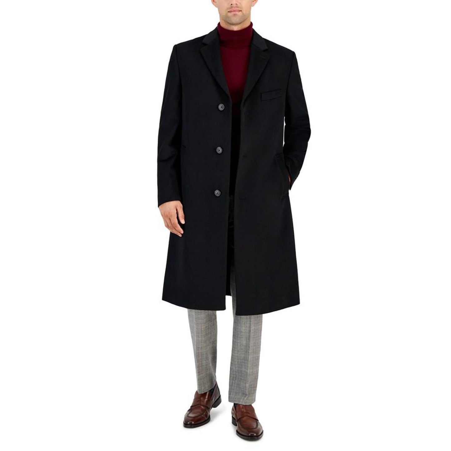Men's Classic-Fit Solid Wool Blend Overcoats