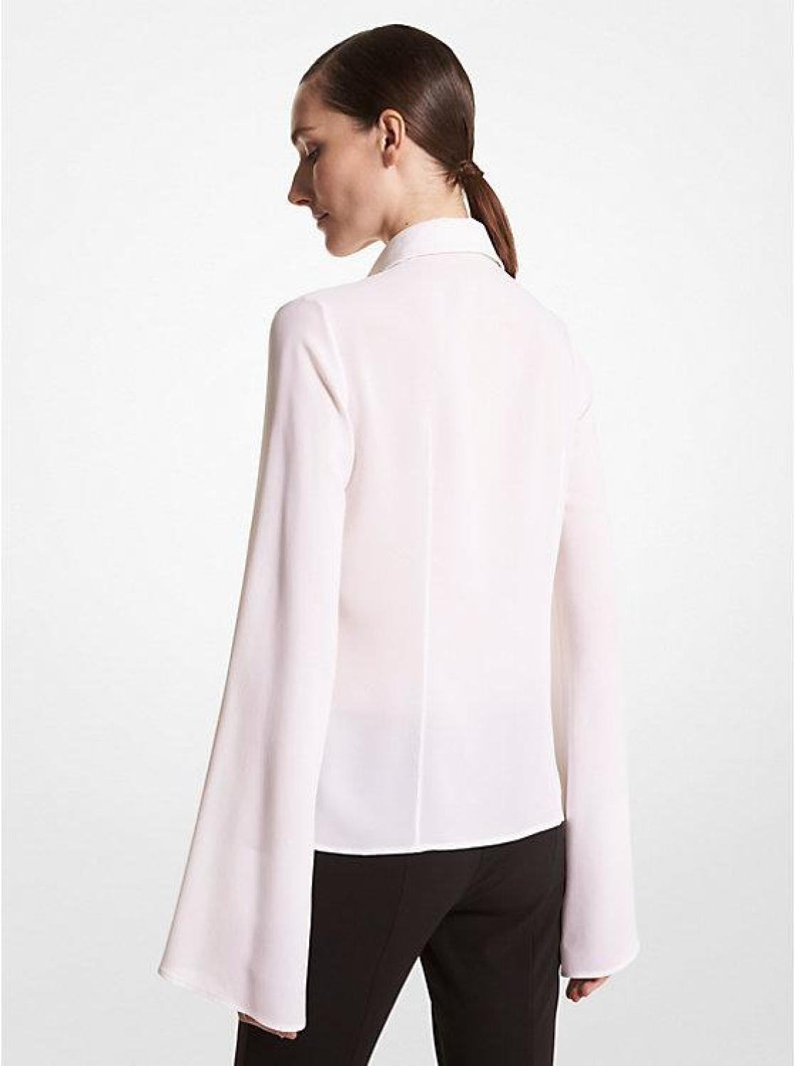 Silk Georgette Slit-Sleeve Shirt