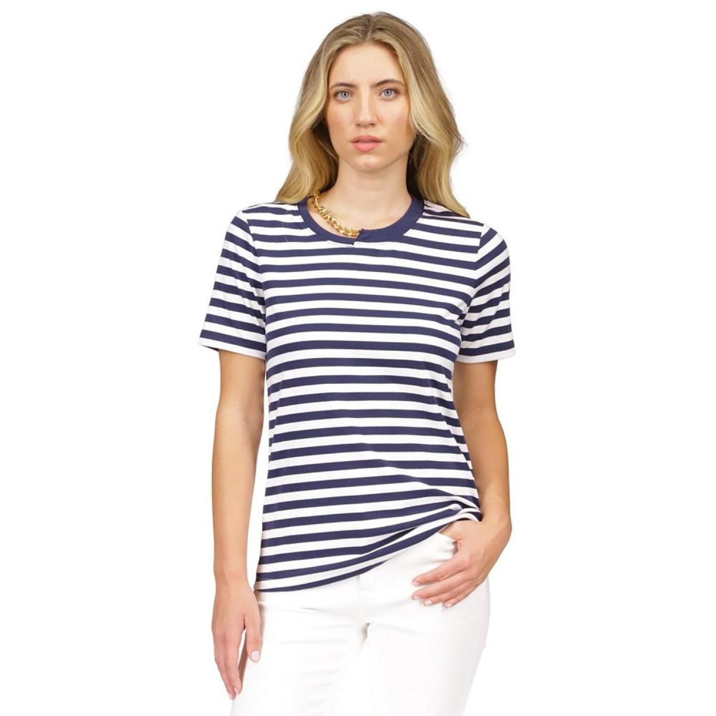 Women's Striped Chain-Neck T-Shirt, Regular & Petite
