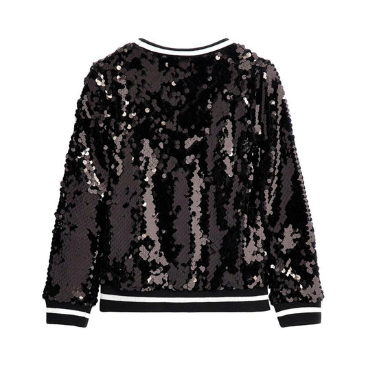 Big Girls All Over Sequin Top with a Knit Logo Hem